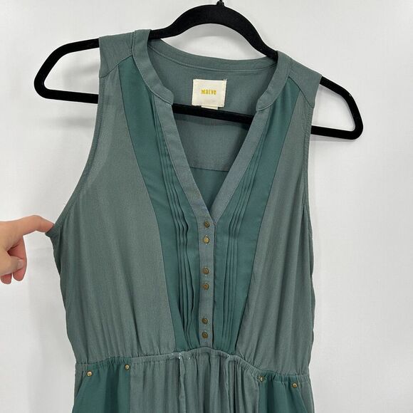 ANTHROPOLOGIE Maeve Green Blue Boho Gold Detail Lightweight Dress Size Small - Picture 4 of 7